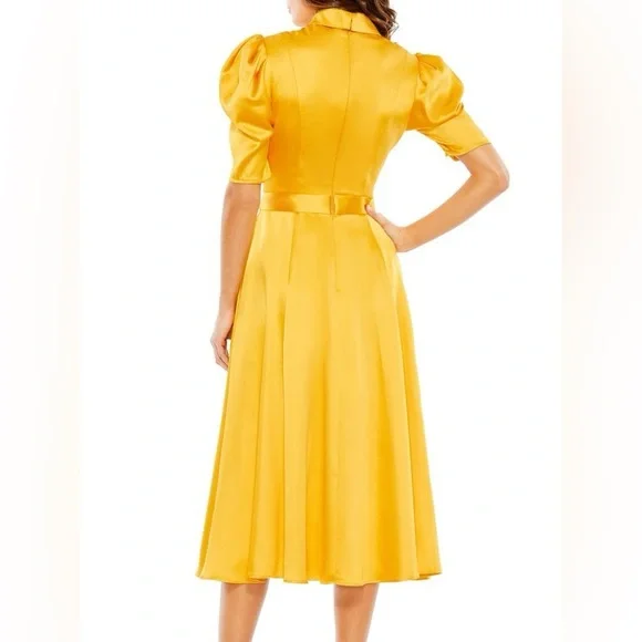 Mac Duggal Yellow Puff Sleeve Midi Dress - Picture 2 of 7